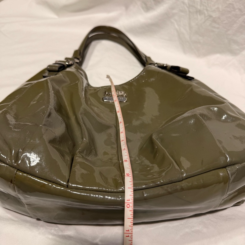 Coach Madison Maggie Sage Green Patent Leather Shoulder Hobo Bag Silver Hardware - Picture 12 of 14